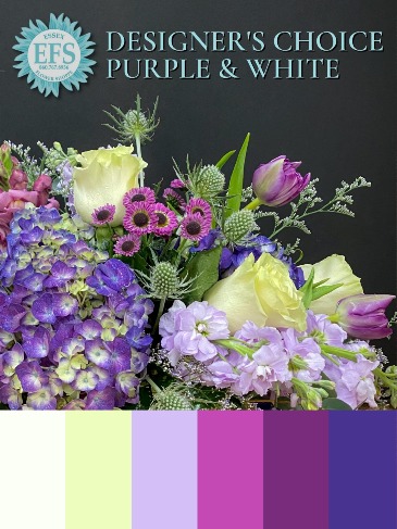 EFS's Royal Purple & White Designer's Choice Vase Arrangement in Essex, CT | ESSEX FLOWER SHOPPE & GREENHOUSE