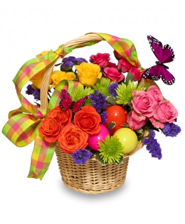Egg-Cellent Easter Blooms Basket of Flowers in Warrington, PA | ANGEL ROSE FLORIST INC.