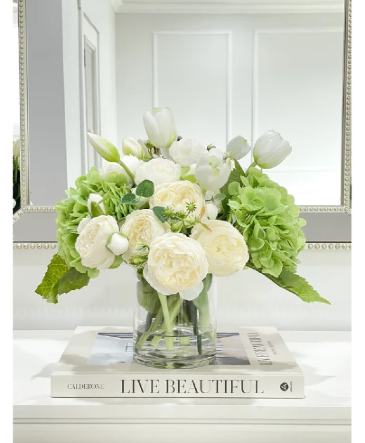 ELEGANCE IN WHITE FLORIST DESIGN PEONIES AND TULIP  in Arlington Heights, IL | VJ Florals Arlington Heights