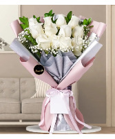 Elegance white Roses   WRAPPED BOUQUE 