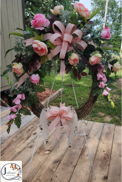 Elegant Angel Wings Grapevine Wreath Funeral Arrangement 