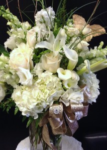 Elegant anniversary bouquet in shades of white.  