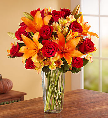 Elegant Autumn Rose & Lily Bouquet Fall Flowers