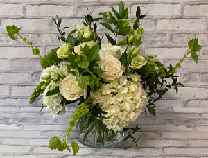 Elegant Ivory and Green Vase Arrangement