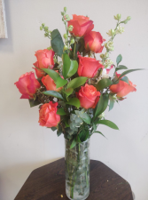 Elegant Orange One dozen orange roses with eucalyptus 