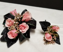 Elegant Pink Roses Wrist corsage and boutonniere