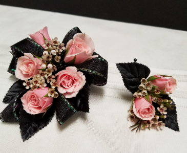 black and pink corsage