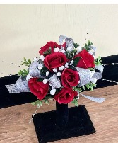Elegant Red And Silver Corsage