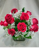 Elegant Rose Cube Vase Floral Arrangement