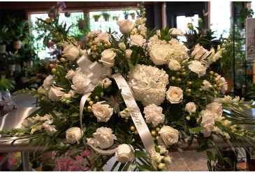 Elegant White  Casket Spray in South Milwaukee, WI | PARKWAY FLORAL INC.