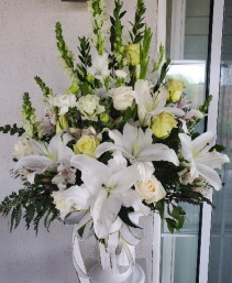 Elegant White Funeral Basket Funeral/Sympathies