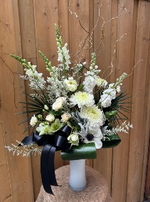 Elegant Whites and Creams with bow Sympathy Vase Arrangement 
