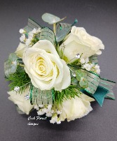 Emerald and White Rose Wrist Corsage 