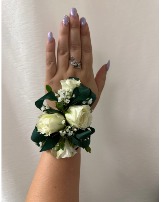 Emerald Green ribbon with White Spray roses 