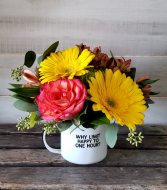 Enamel mug arrangement "Why Limit Happy...?" 