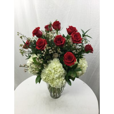 Enchanted Beauty Hydrangea And Rose Bouquet Long stem roses and hydrangrea