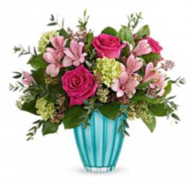 Enchanted Bouquet Fresh flowers in turquoise keepsake vase in Fairfield, OH | NOVACK-SCHAFER FLORIST