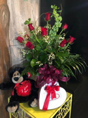 Enchanted Valentines Rose Special 1 Dz Long Stem Rose's - Teddy Bear - Truffles in Monument, CO | Enchanted Florist Enchanted Valentines Rose Special 1 Dz Long Stem Rose's - Teddy Bear - Truffles in Monument, CO | Enchanted Florist