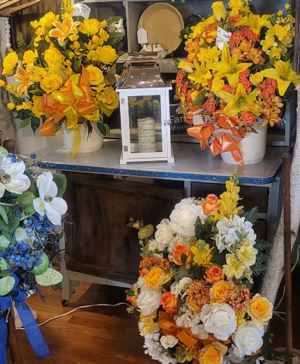 end stand baskets in assorted silk floals funeral