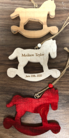 Engraved wooden rocking horse Wooden ornament