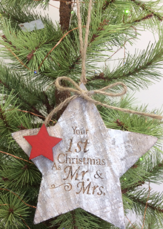 Engraved wooden star ornament Tree ornament 