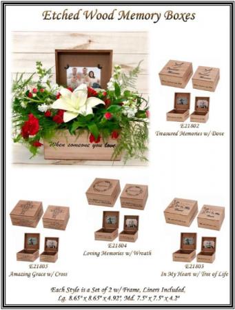 Etched Wood Memory Boxes Keepsake arrangement