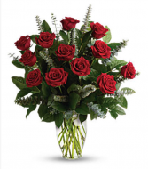 12 Standard Roses in Vase Roses