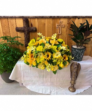 Eternal Sunshine Silk Flower Headstone Arrangement 