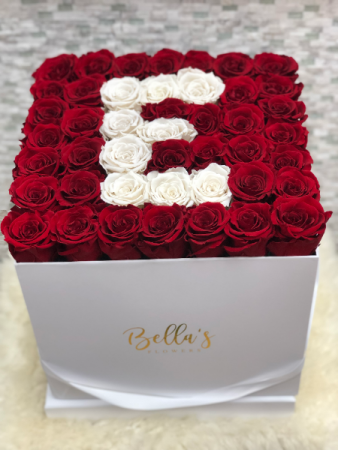 Initial in Large Square Box 50 Roses