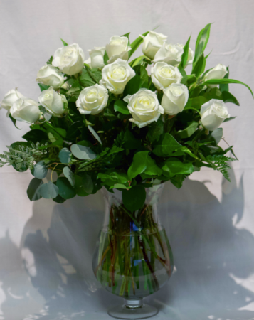 White as Snow Rose Vase Arrangement