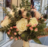 Eucalyptus, Garden Roses, Berries Bridal Bouquet  Wedding
