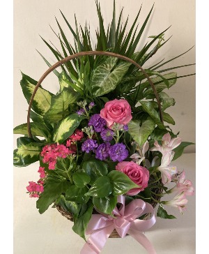 European planter basket in pinks Planter