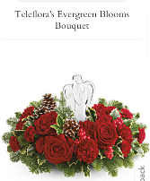 Evergreen blooms Christmas arrangement with Crystal Angel keepsake