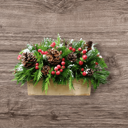 Evergreen Holiday Woodbox Flowers