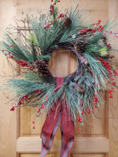 Evergreen Winter Wreath  Artificial Arrangement 