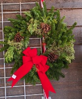 evergreen wreath with bow & pine cones  christmas wreath 24"