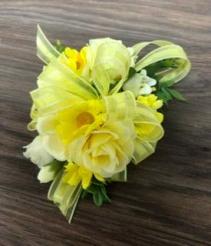 Yellow roses and daisies  Artificial Wrist coursage 