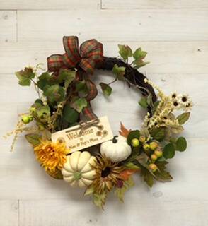 Welcome to Nan & Pop’s place Fall artificial wreath 14”