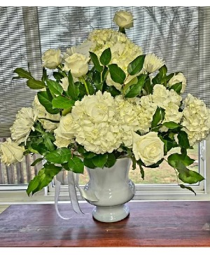 Everlasting White Urn Arrangment