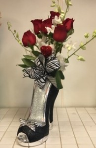 Every Womans Loves Shoes!! Send Her Sparkly High Heel Shoe Filled With Romantic Roses and Orchids