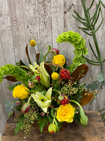 exotic reds, yellows and greens  basket
