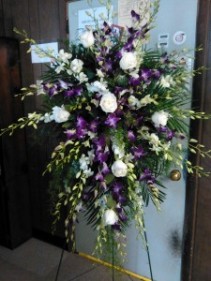 Exotic Tribute purple dendrobium orchids and white roses