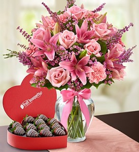 Expressions of Pink and Strawberries Box Fruit & Flowers