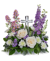 Exquisite Love Bouquet Floral Design with Cross Keepsake