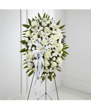 Exquisite Tribute Standing Spray-White Ribbon 