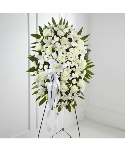 Exquisite Tribute Standing Spray-White Ribbon