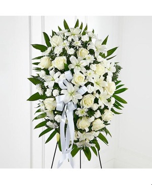 Exquisite Tribute Standing Spray-White Ribbon 