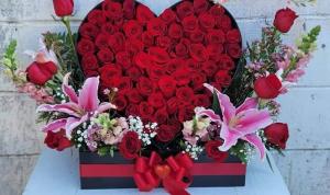 Extra Large Heart With Roses & Stargazer Floral Arrangements 