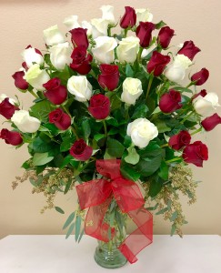 Love & Romance  48 Red and White Roses  in Riverside, CA | Willow Branch Florist of Riverside