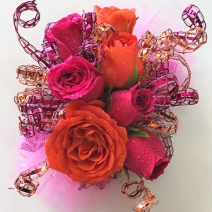 Fabulous Fuschia & Orange Wrist Corsage in Jamestown, NC | Blossoms Florist & Bakery